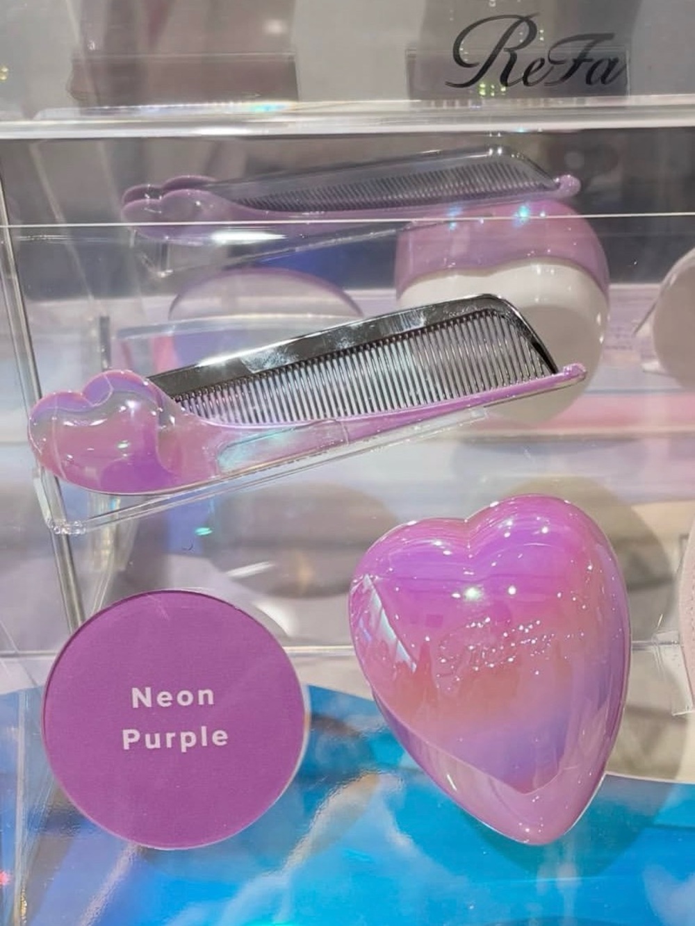REFA LIMITED EDITION BUNDLE NEON IRIDESCENT PURPLE FOLDABLE COMB AND HEART BRUSH